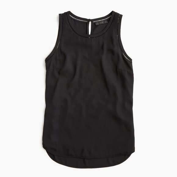 J Crew Drapey sleeveless top with ladder trim, size 22 in Black - Picture 1 of 3